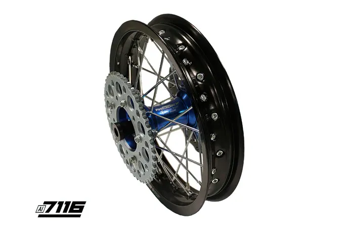 Bakhjul aluminium 1.85x12" - CNC nav blå med bromsskiva + kedjedrev YCF Factory Pit Bike Populär